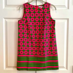 Amanda Uprichard Hot Pink & Green Geometric Pattern Silk Mini Dress